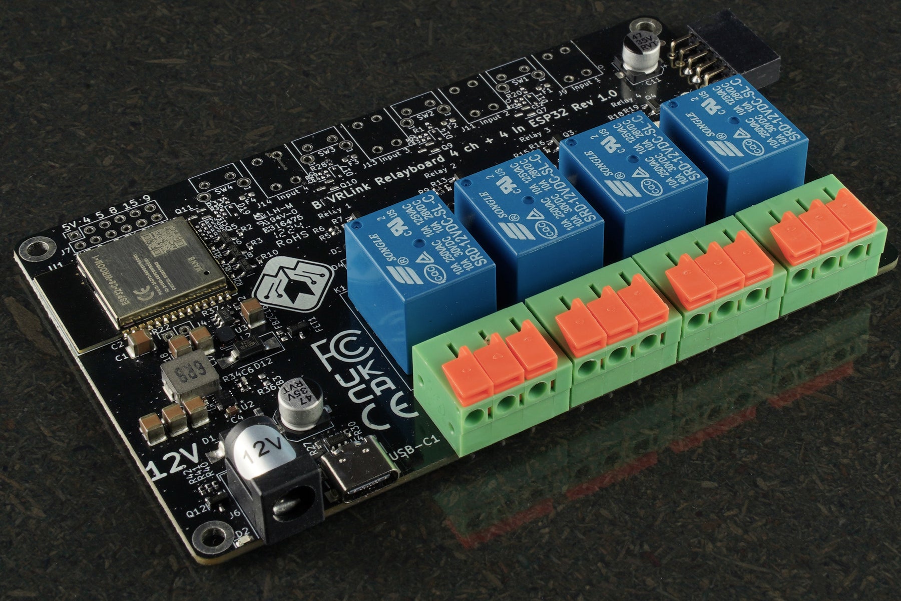 BEVRLink Relay Module, 4 Channel, 12V, ESP32 C6 WiFi, Bluetooth, Zigbee, Matter