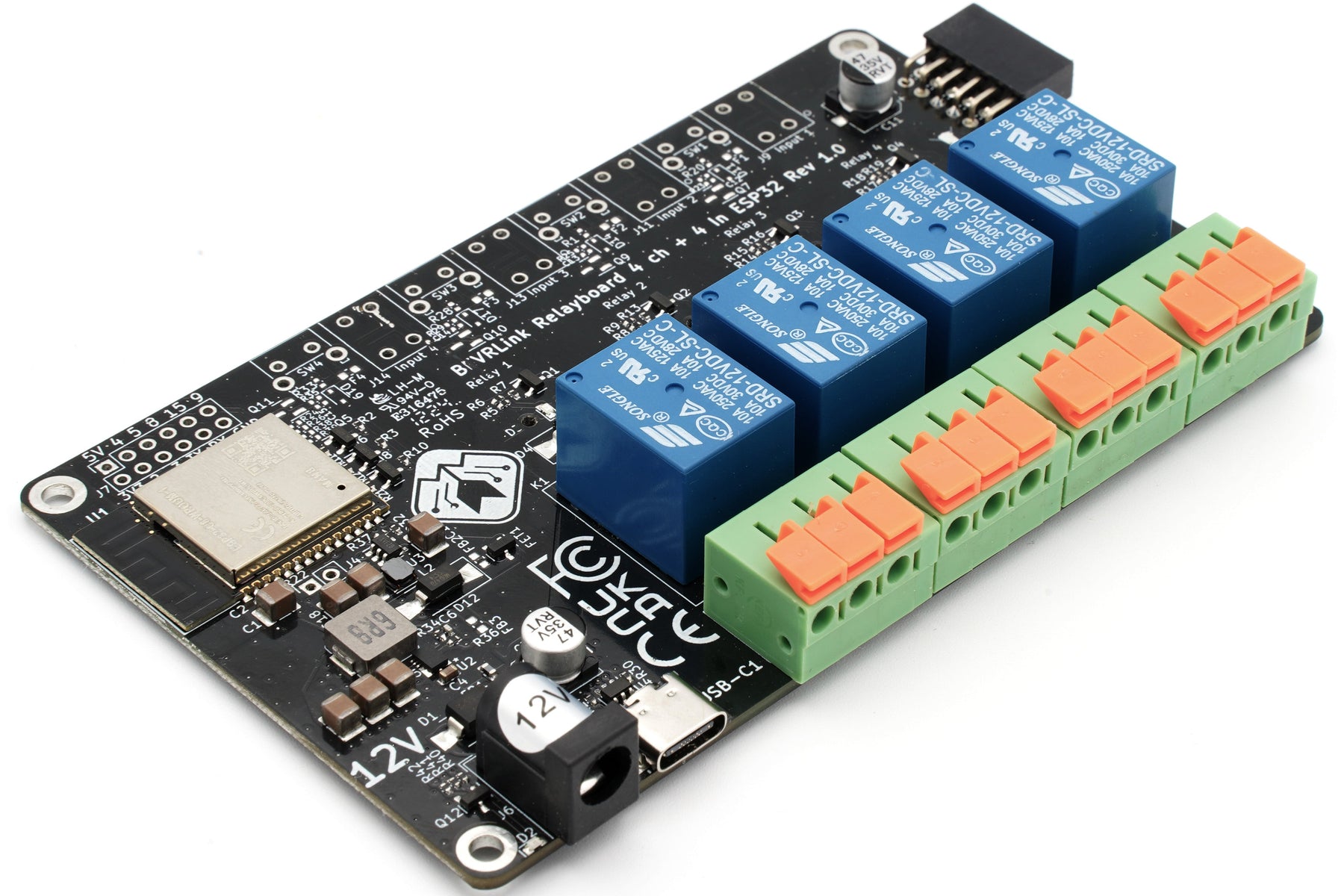 BEVRLink Relay Module, 4 Channel, 12V, ESP32 C6 WiFi, Bluetooth, Zigbee, Matter