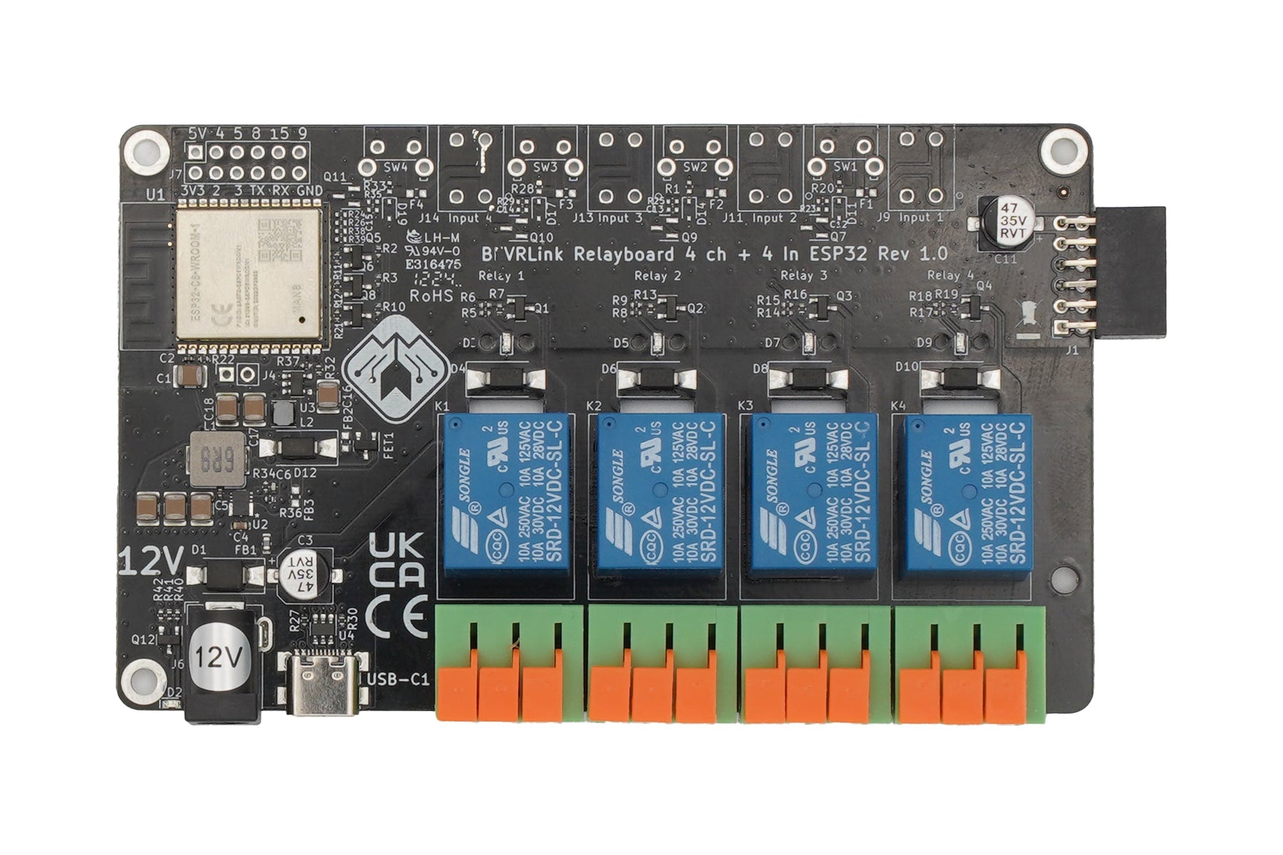 BEVRLink Relay Module, 4 Channel, 12V, ESP32 C6 WiFi, Bluetooth, Zigbee, Matter