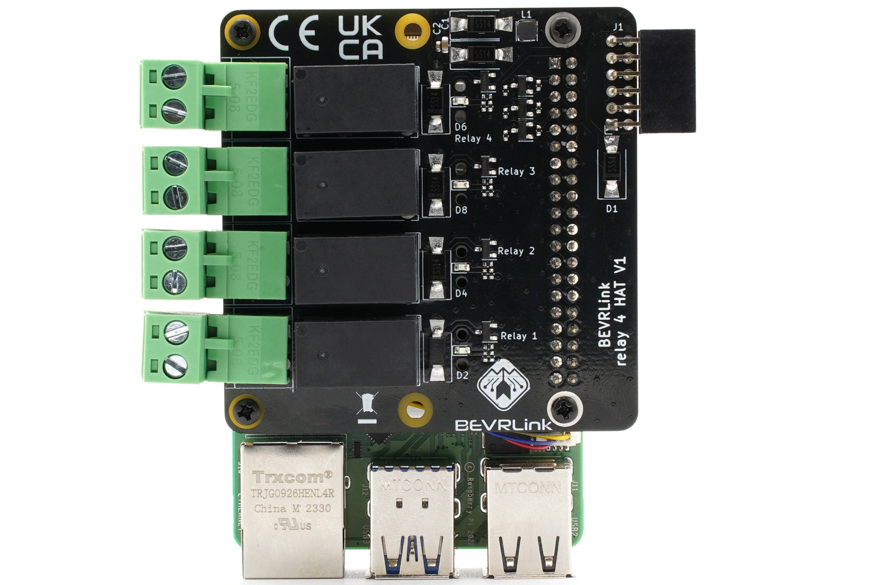 BEVRLink Raspberry Pi 5 - 4 Channel Relay HAT